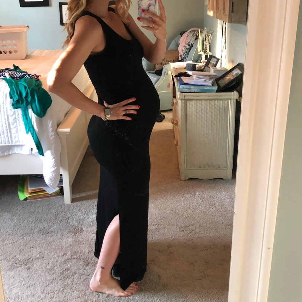 Black cotton fitted maternity maxi dress